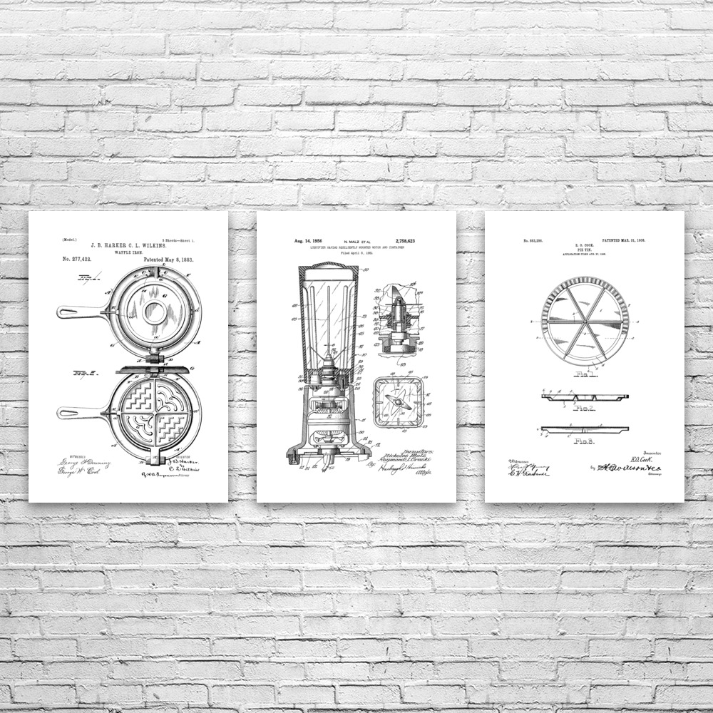 Kitchen Patent Wall Art Set of 3 Poster, Canvas or Framed Food Lover Gift - Picture 11 of 12