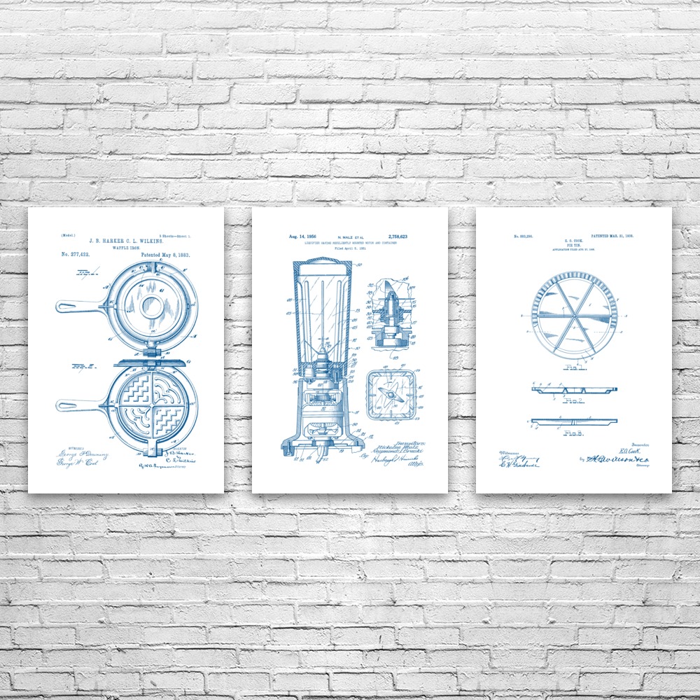 Kitchen Patent Wall Art Set of 3 Poster, Canvas or Framed Food Lover Gift - Picture 12 of 12