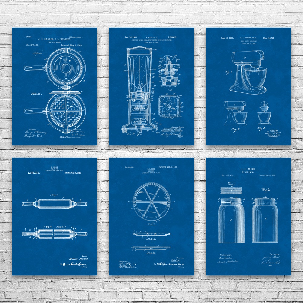 Kitchen Patent Wall Art Set of 6 Poster, Canvas or Framed Food Lover Gift - Picture 8 of 12
