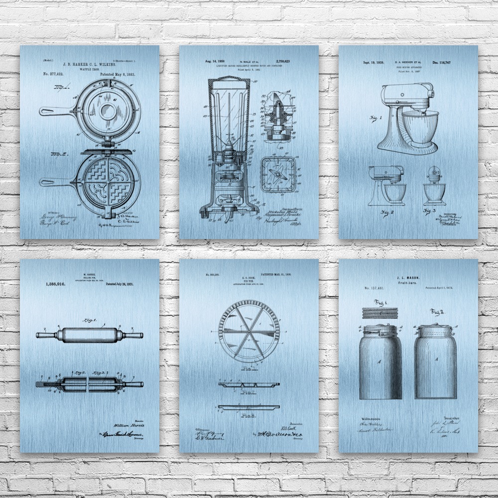 Kitchen Patent Wall Art Set of 6 Poster, Canvas or Framed Food Lover Gift - Picture 10 of 12