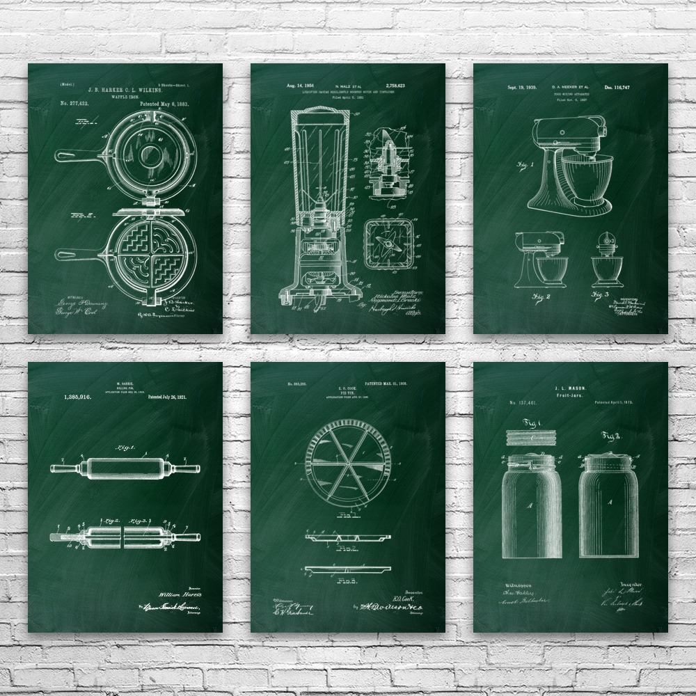 Kitchen Patent Wall Art Set of 6 Poster, Canvas or Framed Food Lover Gift - Picture 7 of 12