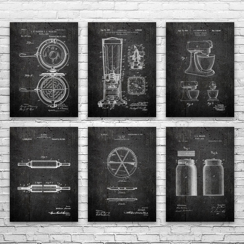 Kitchen Patent Wall Art Set of 6 Poster, Canvas or Framed Food Lover Gift - Picture 9 of 12