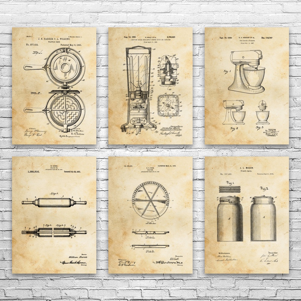 Kitchen Patent Wall Art Set of 6 Poster, Canvas or Framed Food Lover Gift - Picture 5 of 12