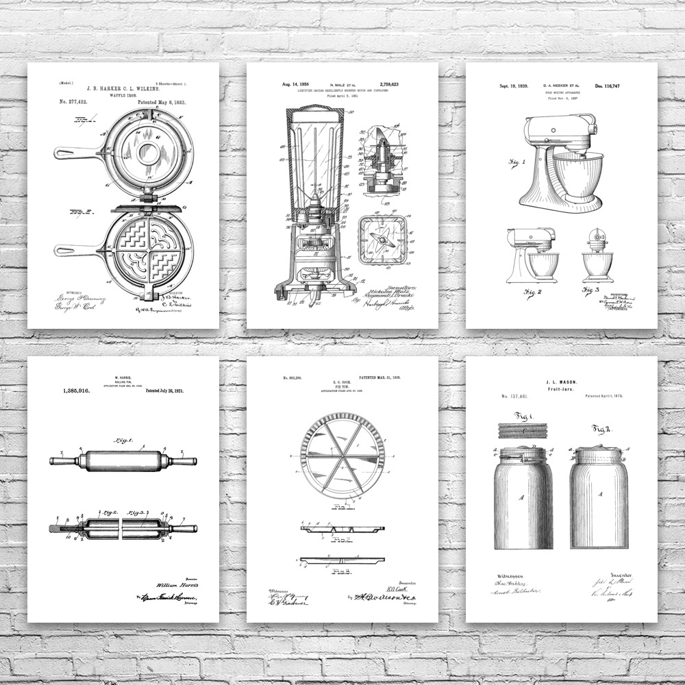 Kitchen Patent Wall Art Set of 6 Poster, Canvas or Framed Food Lover Gift - Picture 11 of 12