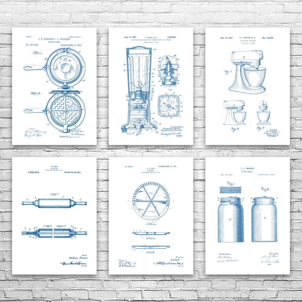 Kitchen Patent Wall Art Set of 6 Poster, Canvas or Framed Food Lover Gift - Picture 12 of 12