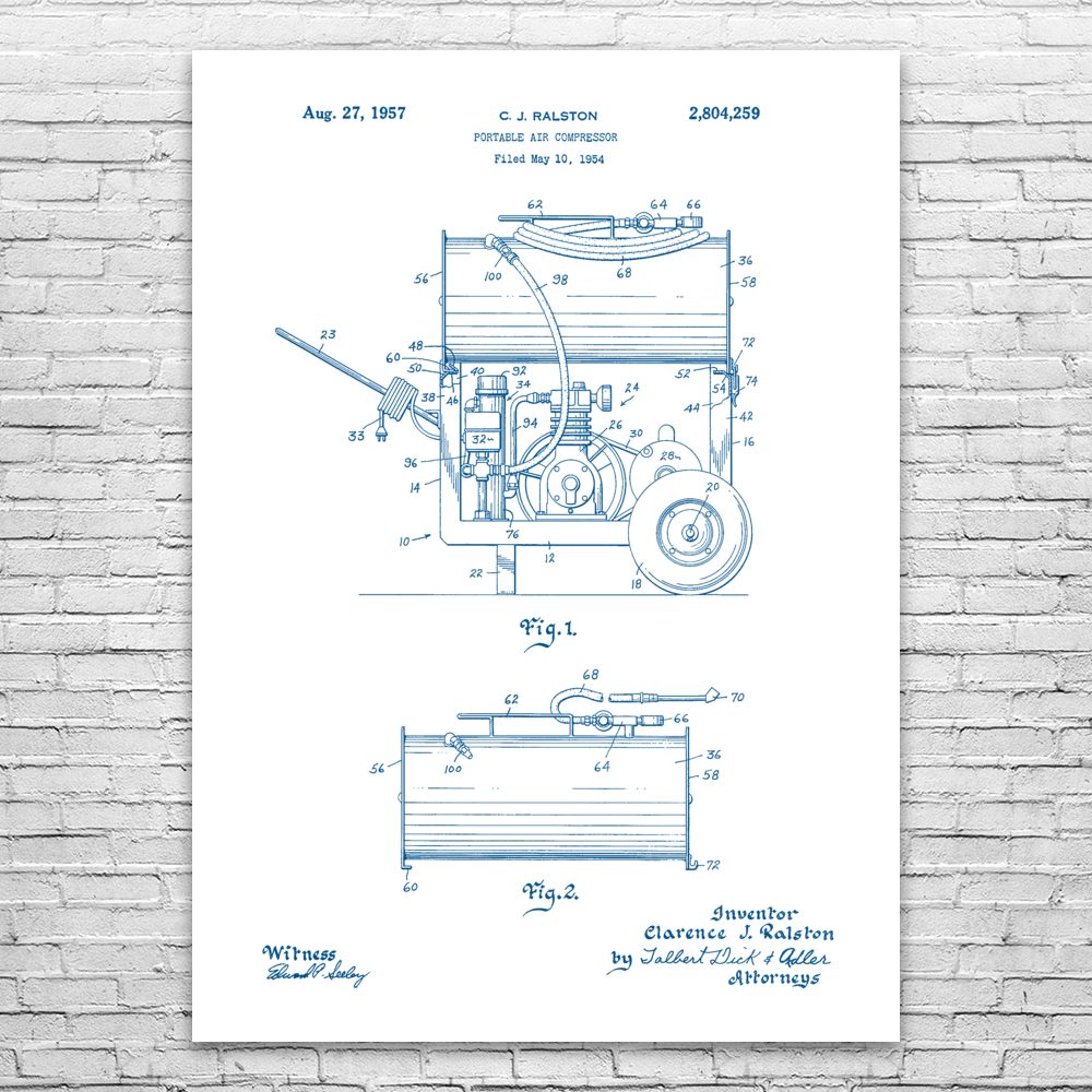 Air Compressor Patent Poster Print 12 SIZES Mechanic Gift Garage Wall Art