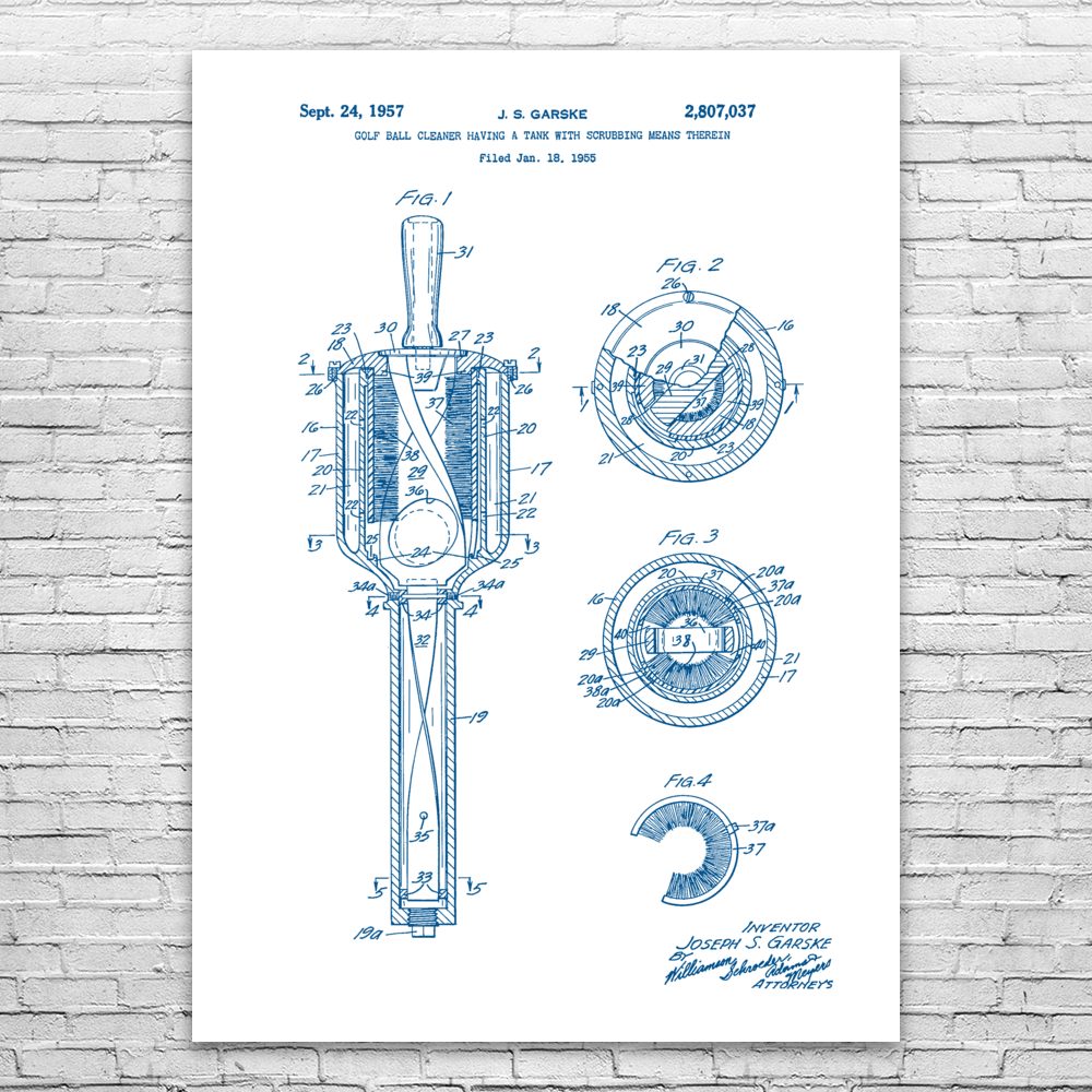 Golf Ball Washer Patent Print Poster Office Decor Golf Art Man Cave Decor