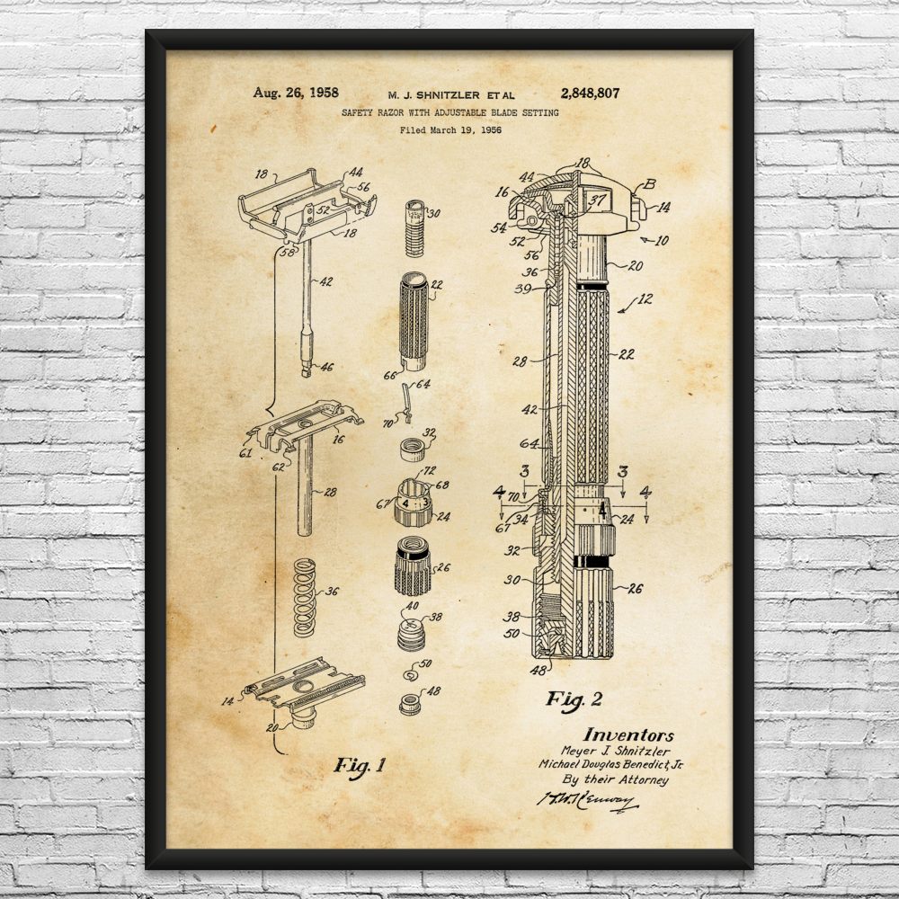 Fatboy Safety Razor Patent Wall Art: Barber Gift, Bathroom Art, Stylist Gift