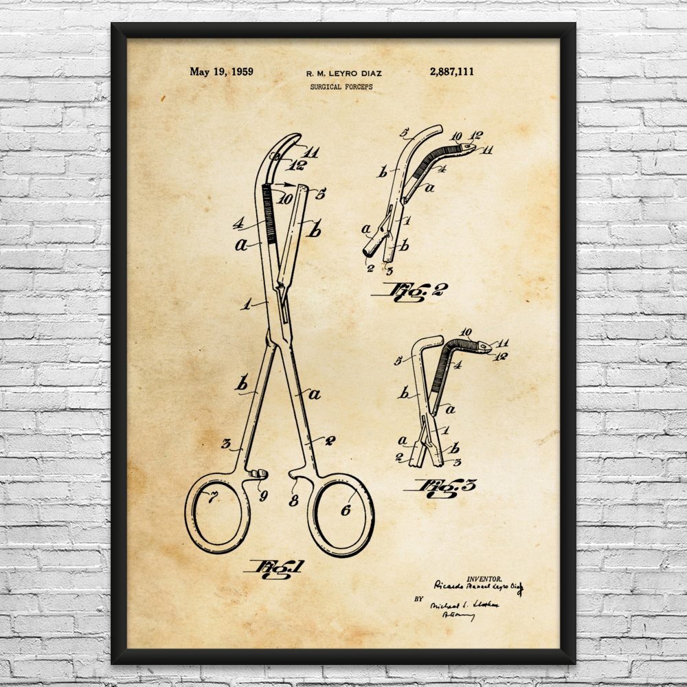 Forceps Patent Wall Art: Surgeon Gift, Retirement Gifts, Office Artwork