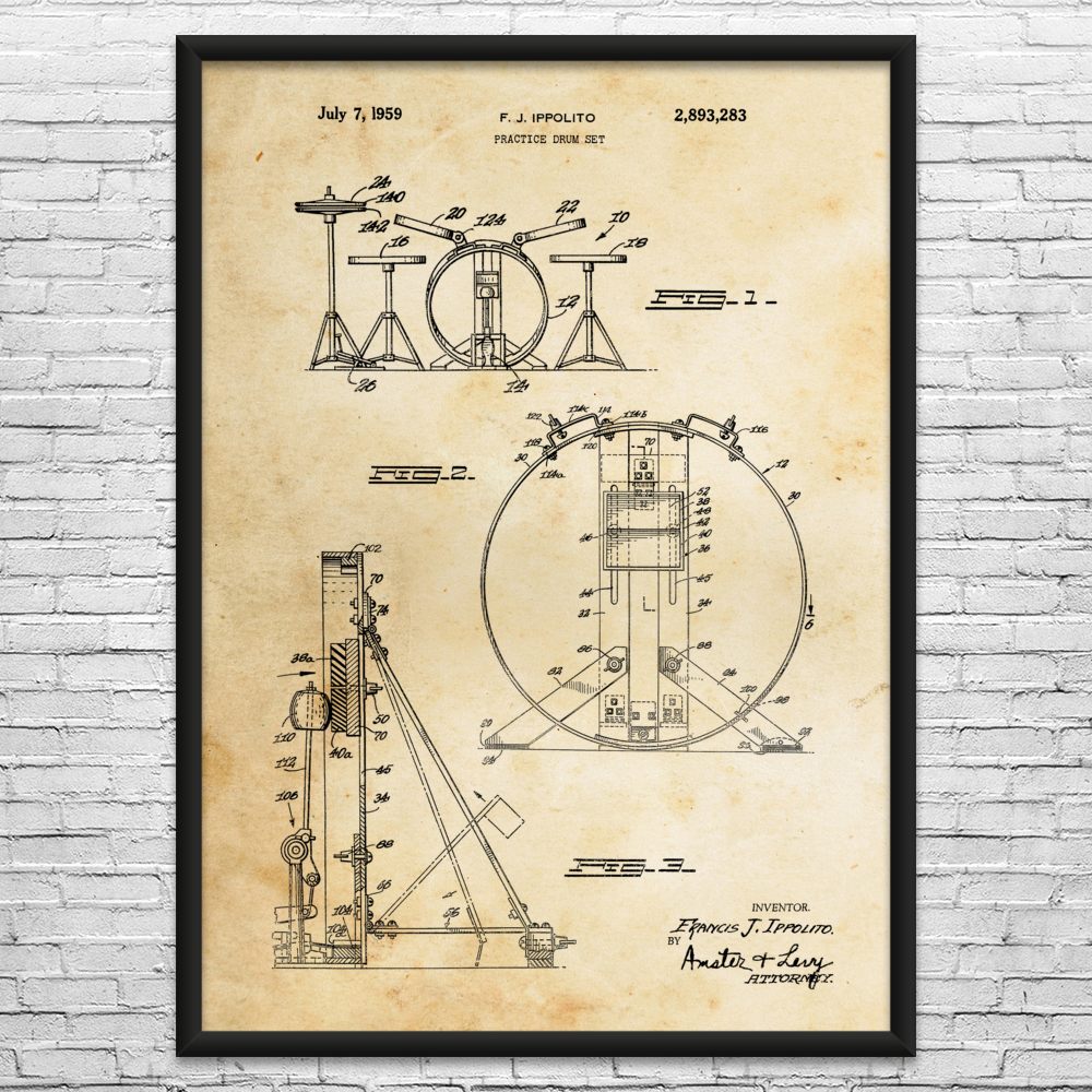 Drum Set Patent Wall Art: Drum Art, Classroom Decor, Drummer Gifts