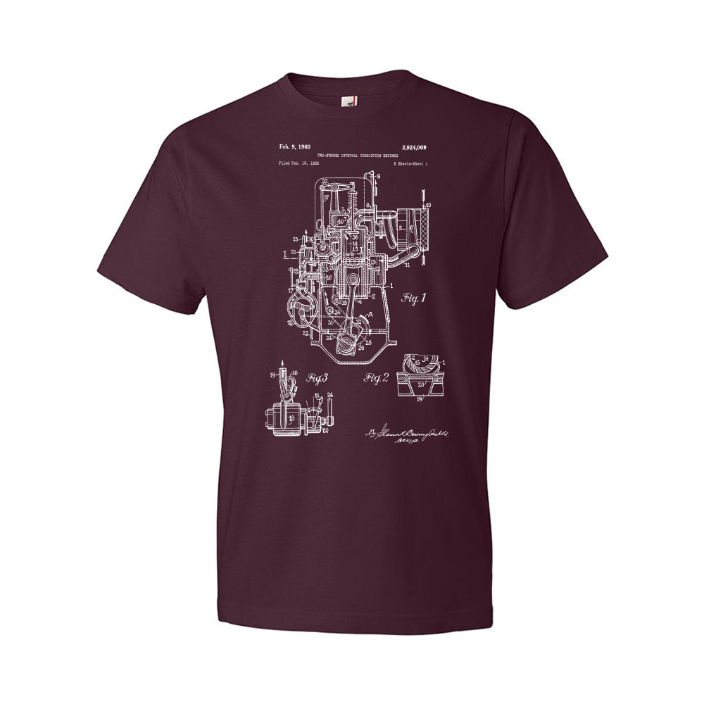 Camisa de patente de motor de dos tiempos cabezal de engranaje regalo motor plano ropa de coche - Imagen 9 de 11