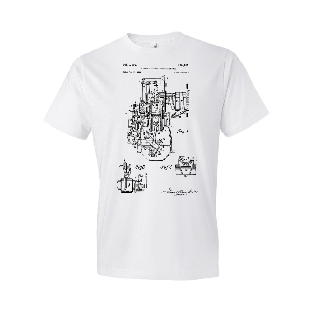 Camisa de patente de motor de dos tiempos cabezal de engranaje regalo motor plano ropa de coche - Imagen 3 de 11