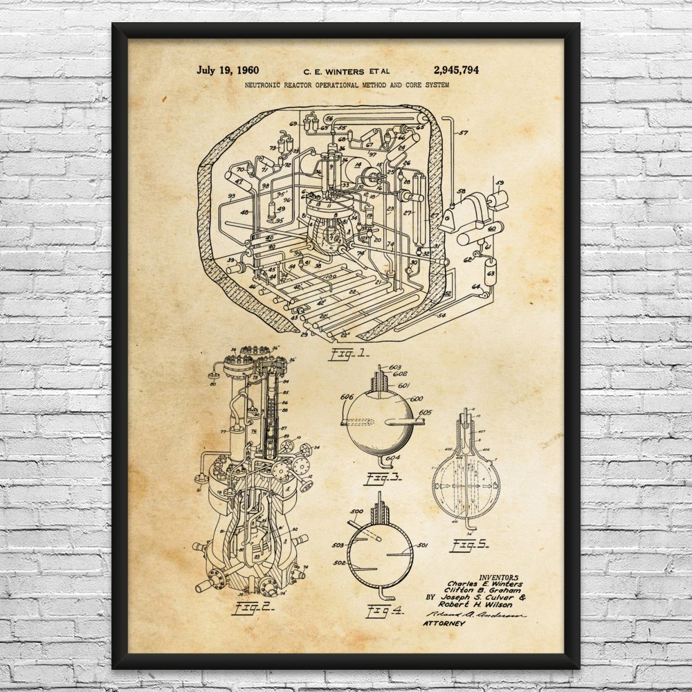 Nuclear Reactor Patent Wall Art: Science Teacher, Physicist Gift, Engineer Gift