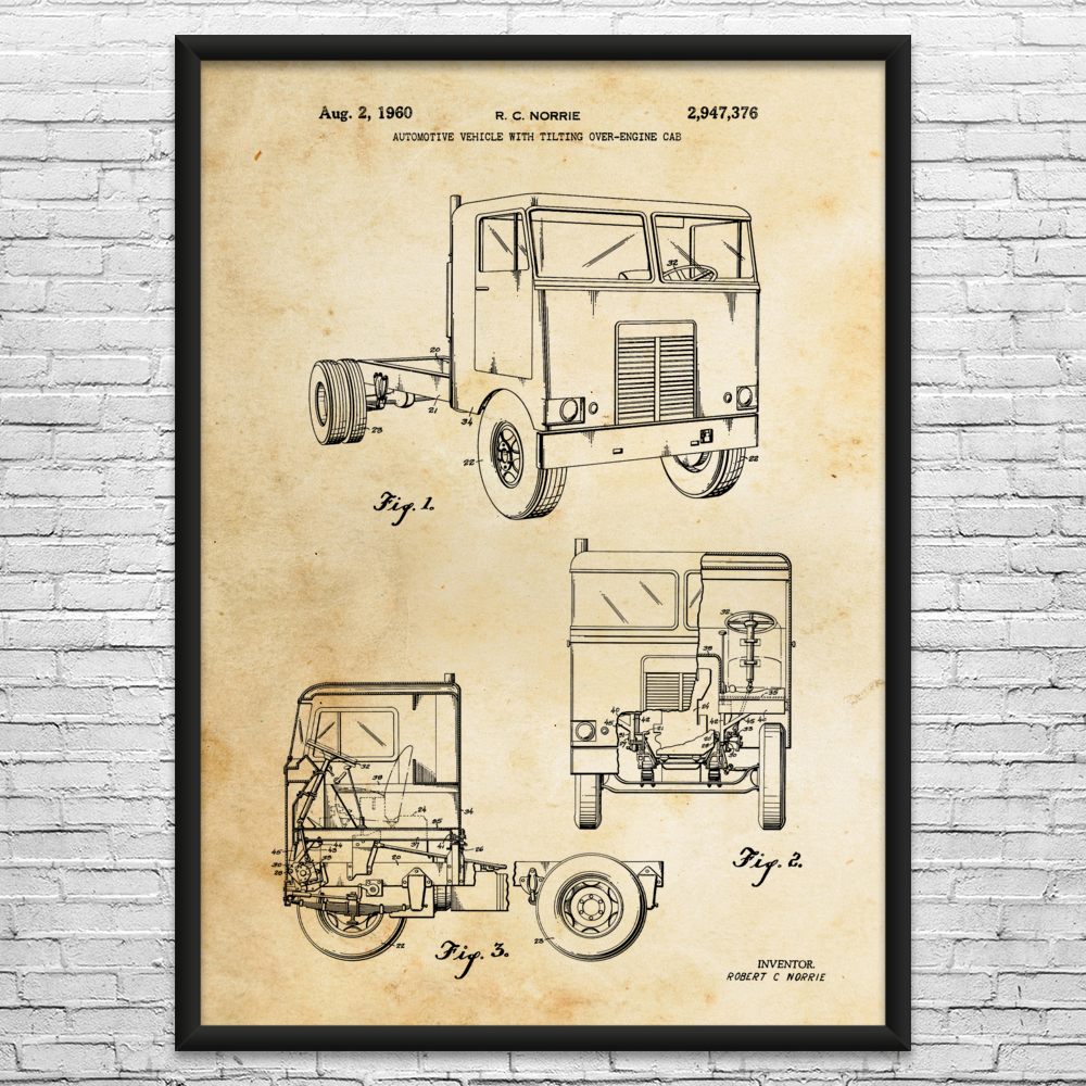 Cabover Truck Patent Wall Art: Trucking Decor, Logistics Art, Trucker Gift