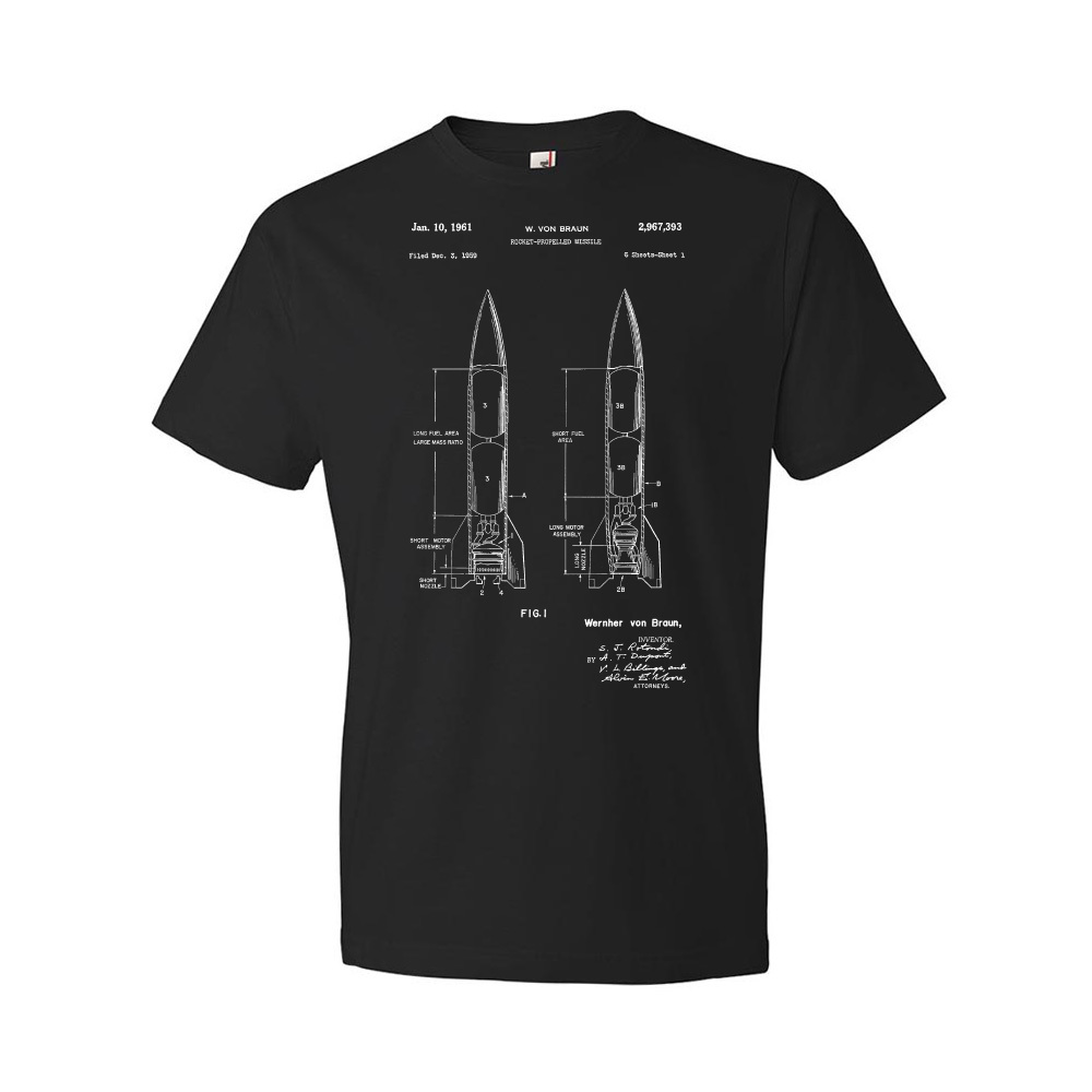 Wernher Von Braun Rocket Patent Shirt V2 Rocket Blueprint Engineer Gift - Picture 2 of 11