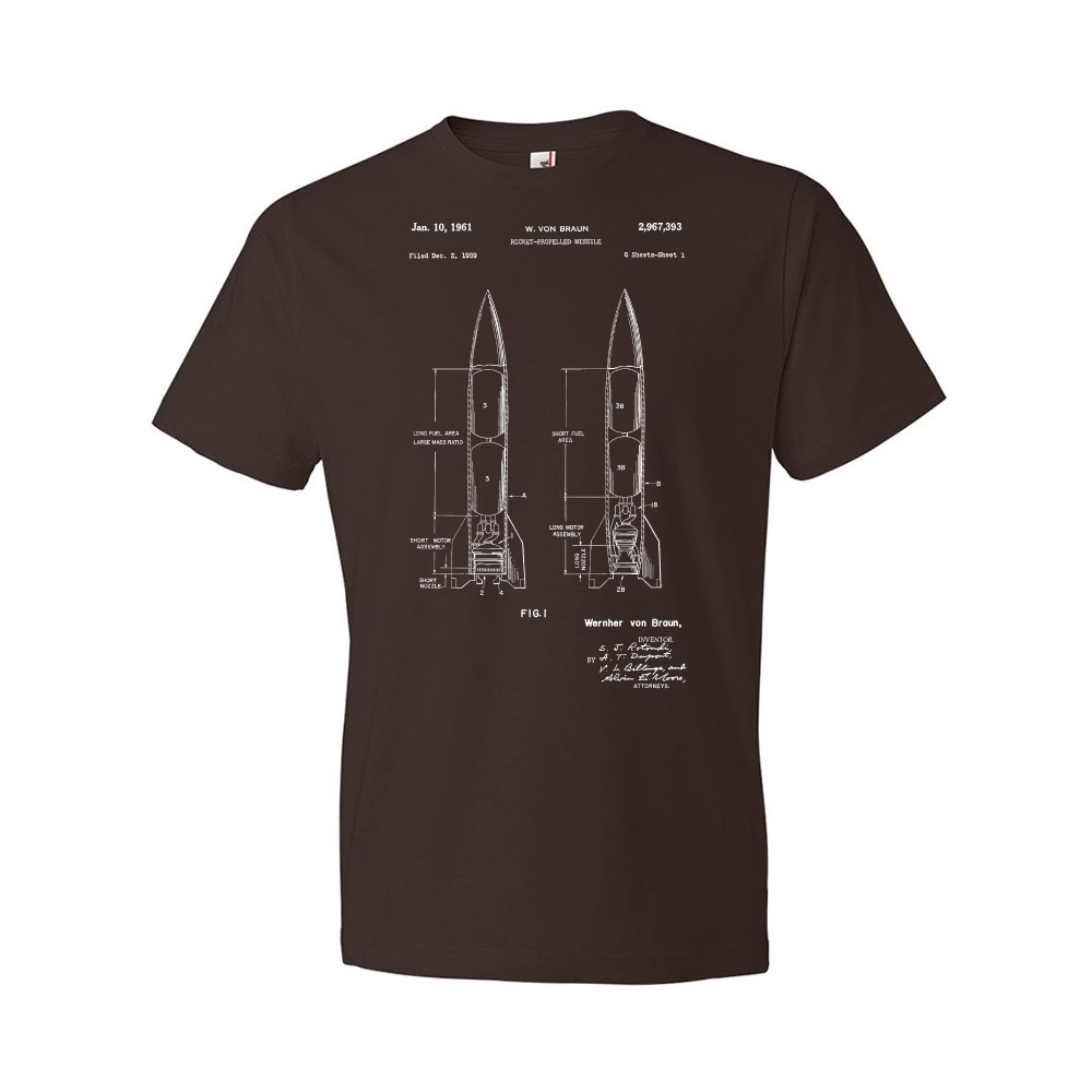 Wernher Von Braun Rocket Patent Shirt V2 Rocket Blueprint Engineer Gift - Picture 4 of 11