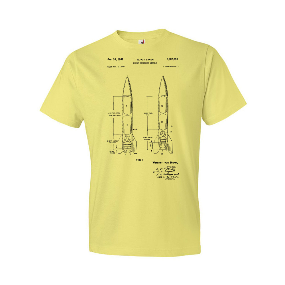 Wernher Von Braun Rocket Patent Shirt V2 Rocket Blueprint Engineer Gift - Picture 11 of 11