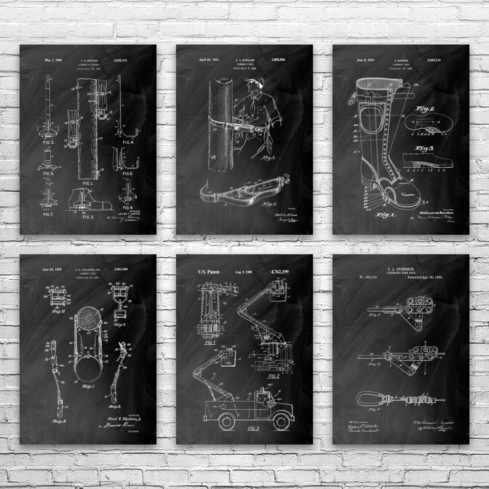 Lineman Patent Wall Art Set of 6 Poster, Canvas or Framed Lineworker Gift - Picture 6 of 12