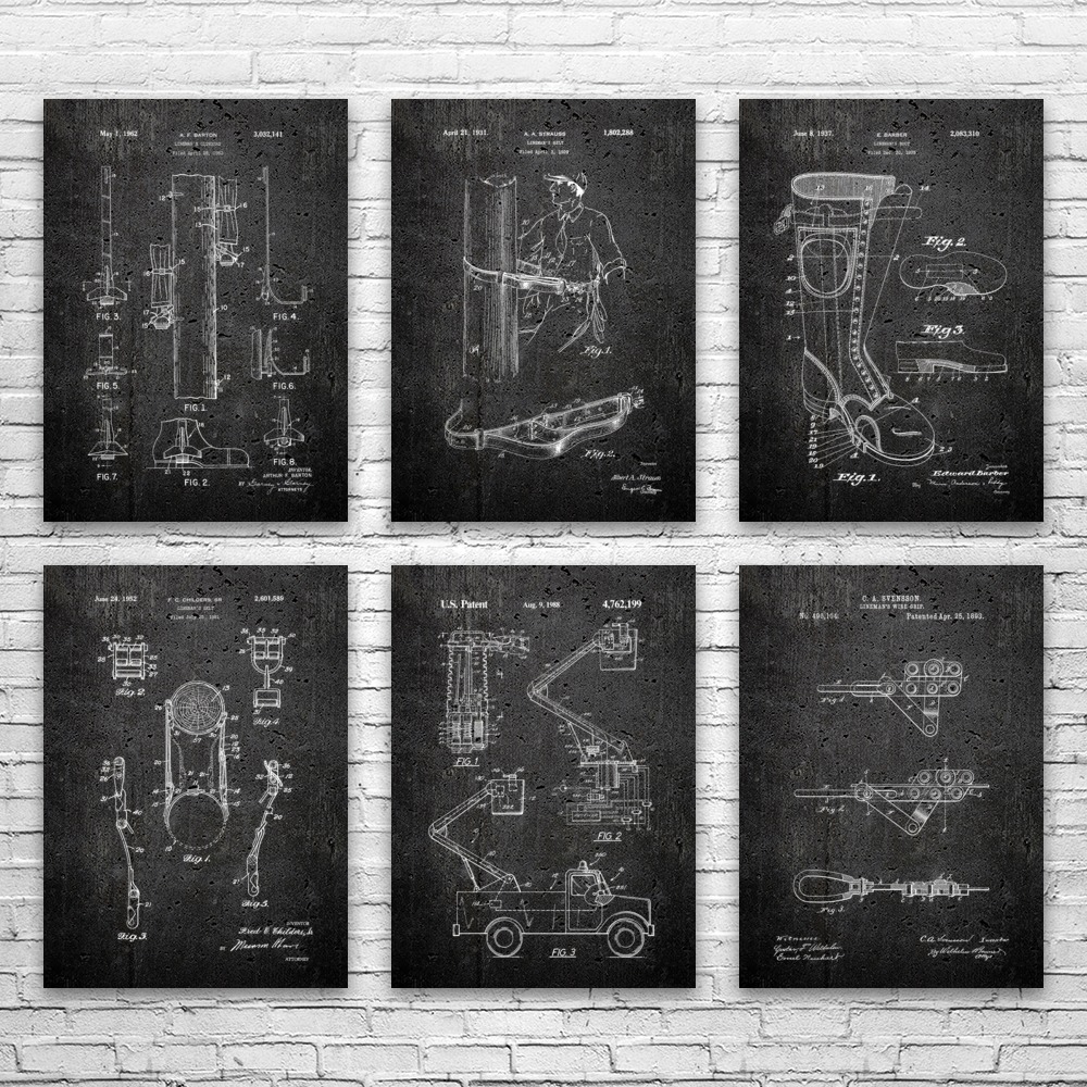 Lineman Patent Wall Art Set of 6 Poster, Canvas or Framed Lineworker Gift - Picture 9 of 12