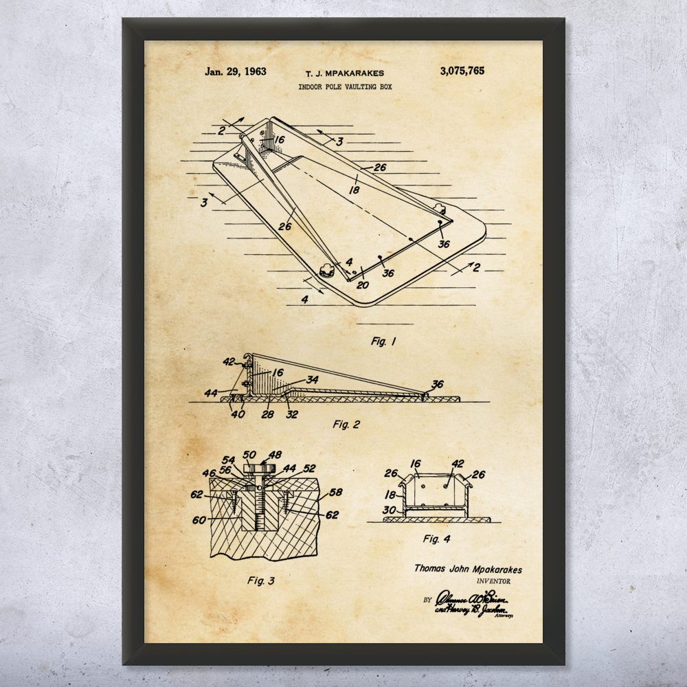 Pole Vaulting Box Patent Wall Art Poster, Canvas or Framed Gym Decor Sports Art - Picture 8 of 15