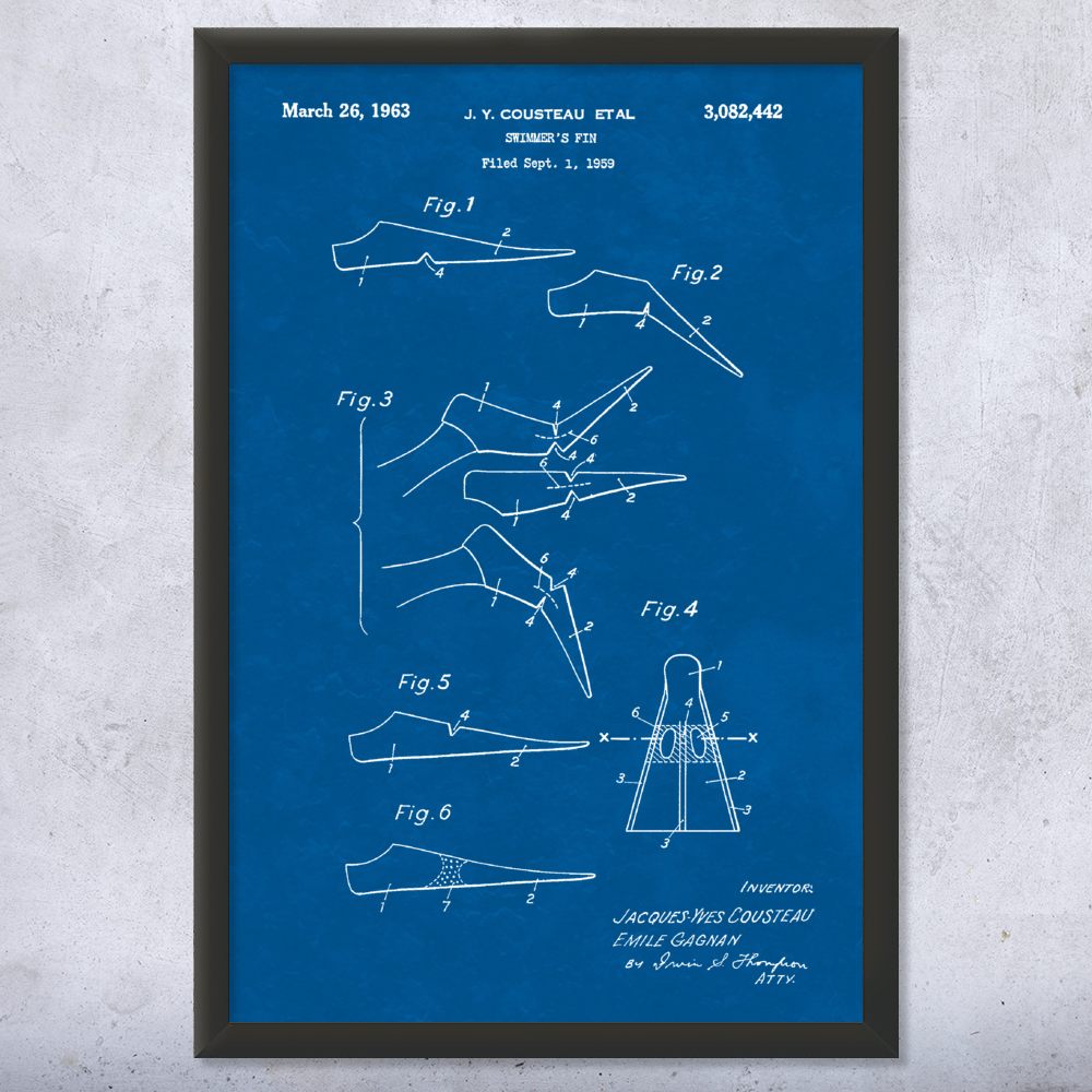 Swimmers Fin Patent Wall Art Poster, Canvas or Framed Swimming Gifts Sports Art - Picture 11 of 15