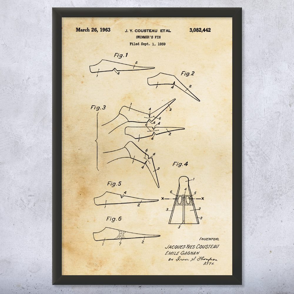 Swimmers Fin Patent Wall Art Poster, Canvas or Framed Swimming Gifts Sports Art - Picture 8 of 15