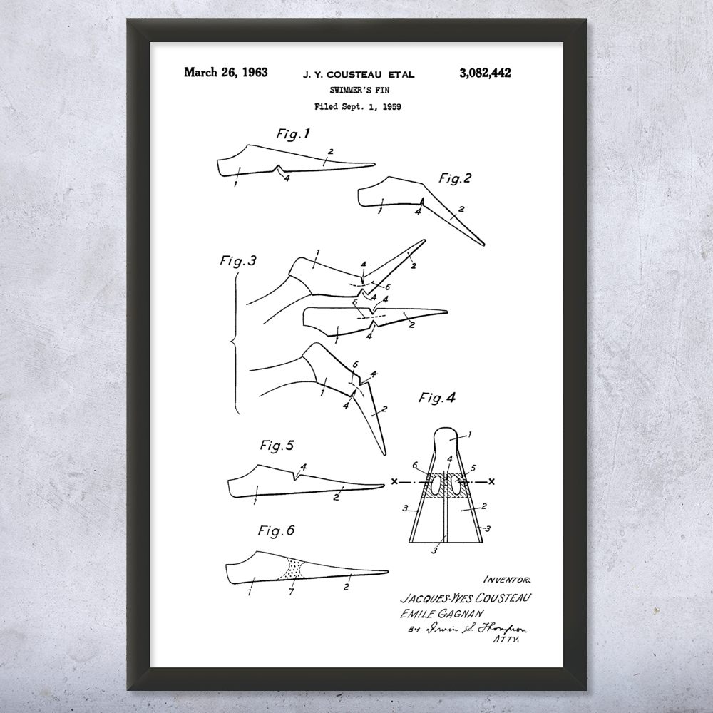 Swimmers Fin Patent Wall Art Poster, Canvas or Framed Swimming Gifts Sports Art - Picture 14 of 15