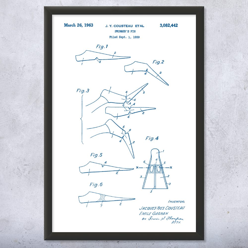 Swimmers Fin Patent Wall Art Poster, Canvas or Framed Swimming Gifts Sports Art - Picture 15 of 15