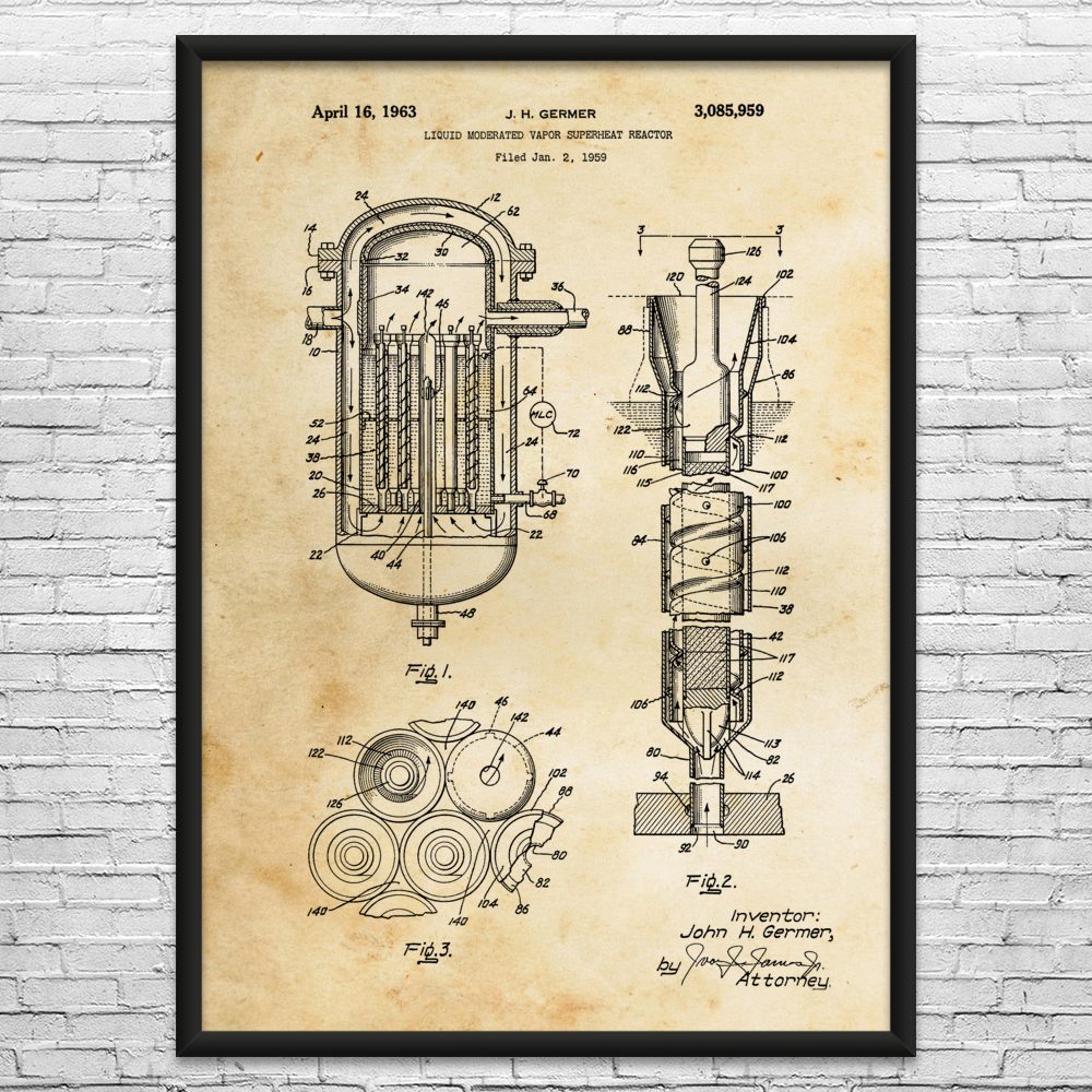 Liquid Moderated Nuclear Reactor Patent Wall Art: Power Technician, Patent Print