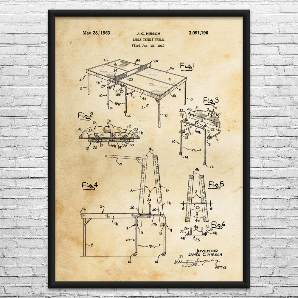 Ping Pong Table Patent Wall Art: Game Room Decor, Sports Wall Art, Gifts For Men