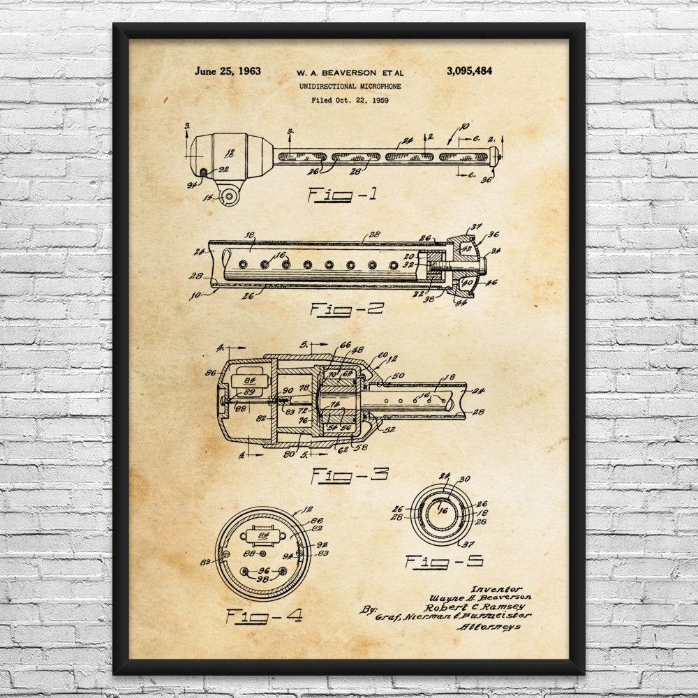 Unidirectional Microphone Patent Wall Art: Audio Gifts, Recording Studio