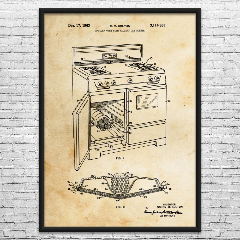 Broiler Oven Patent Wall Art: Culinary Gifts, Kitchen Decor, Chef Gift, Cafe Art
