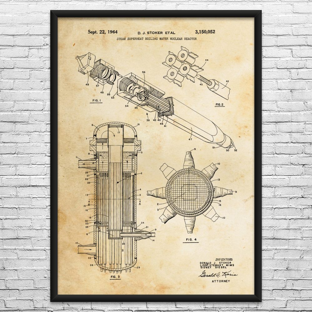 Superheated Nuclear Reactor Patent Wall Art Poster, Canvas or Framed