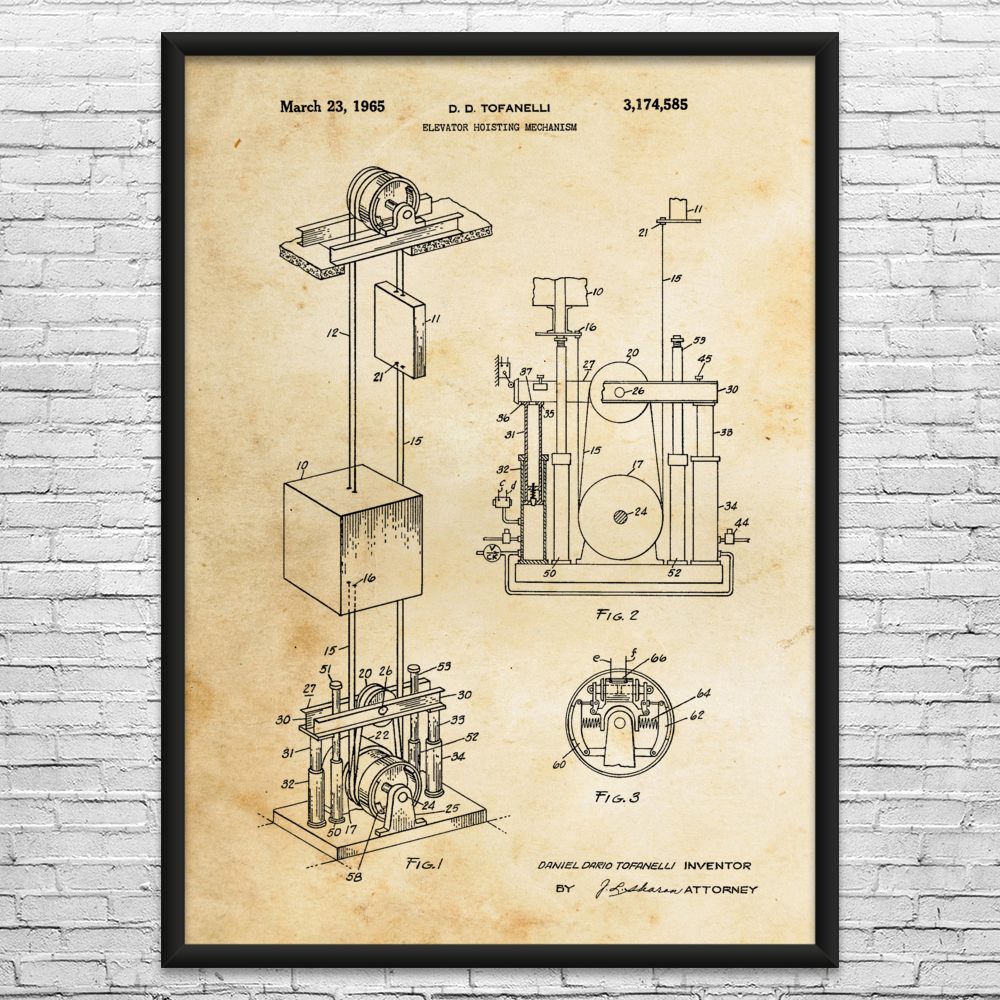 Elevator Hoist Patent Wall Art: Architect Gift, Office Wall Art, Engineer Gifts