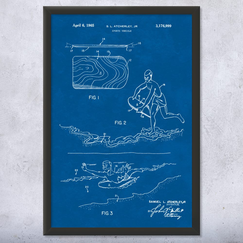 Body Board Patent Wall Art Poster, Canvas or Framed Sports Decor Swimming Gifts - Picture 11 of 15