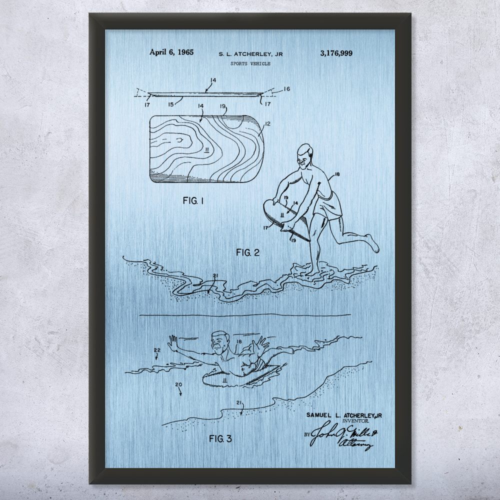 Body Board Patent Wall Art Poster, Canvas or Framed Sports Decor Swimming Gifts - Picture 13 of 15