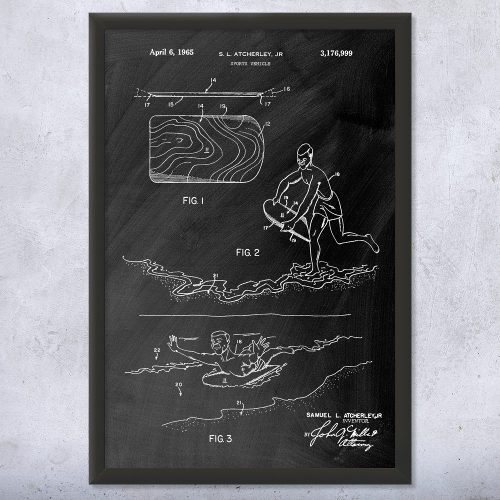 Body Board Patent Wall Art Poster, Canvas or Framed Sports Decor Swimming Gifts - Picture 10 of 15