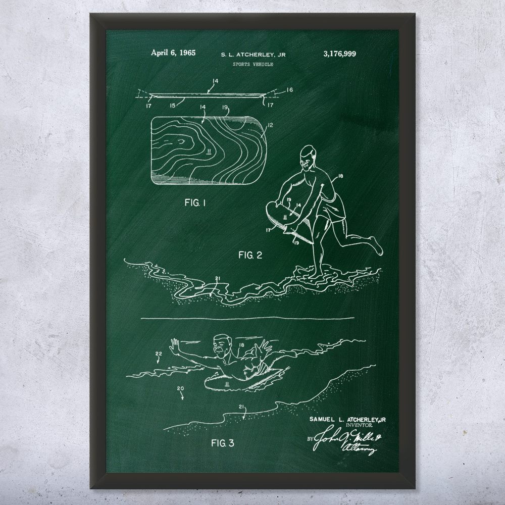 Body Board Patent Wall Art Poster, Canvas or Framed Sports Decor Swimming Gifts - Picture 9 of 15