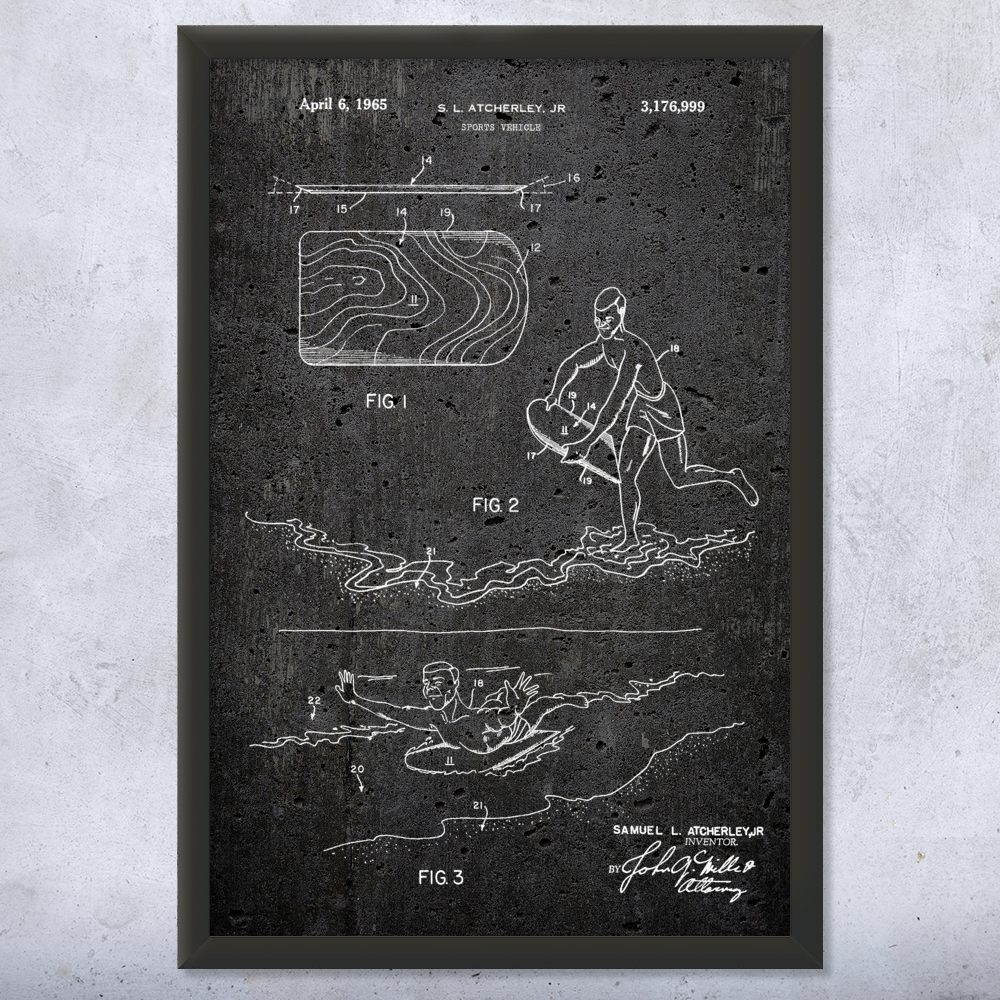 Body Board Patent Wall Art Poster, Canvas or Framed Sports Decor Swimming Gifts - Picture 12 of 15