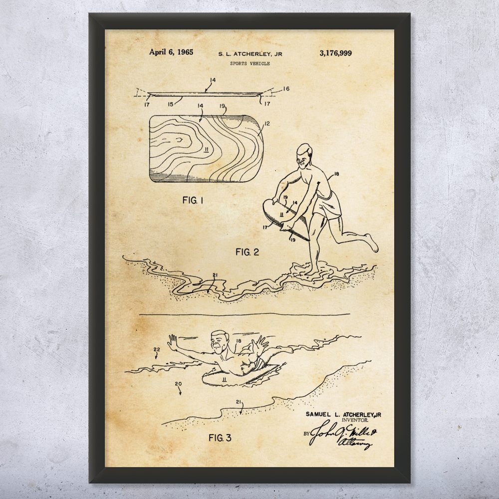 Body Board Patent Wall Art Poster, Canvas or Framed Sports Decor Swimming Gifts - Picture 8 of 15