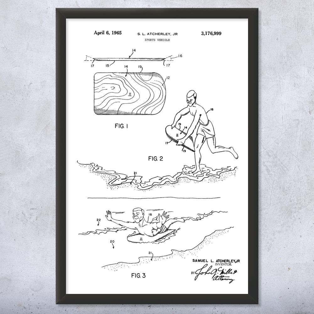 Body Board Patent Wall Art Poster, Canvas or Framed Sports Decor Swimming Gifts - Picture 14 of 15