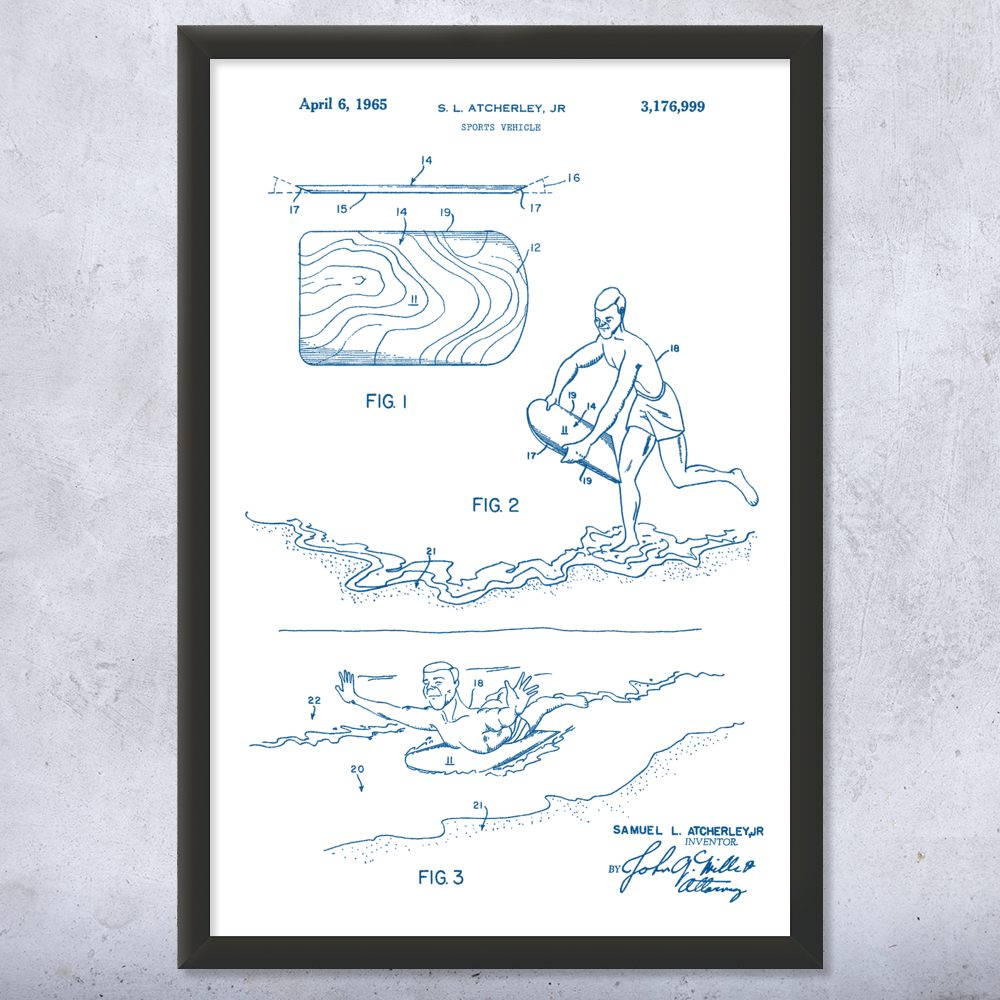 Body Board Patent Wall Art Poster, Canvas or Framed Sports Decor Swimming Gifts - Picture 15 of 15