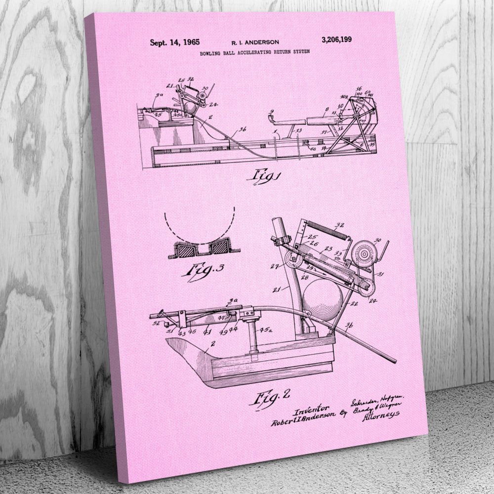 Bowling Ball Return Patent Canvas Print Bowling Gifts Man Cave Decor Bowling Art