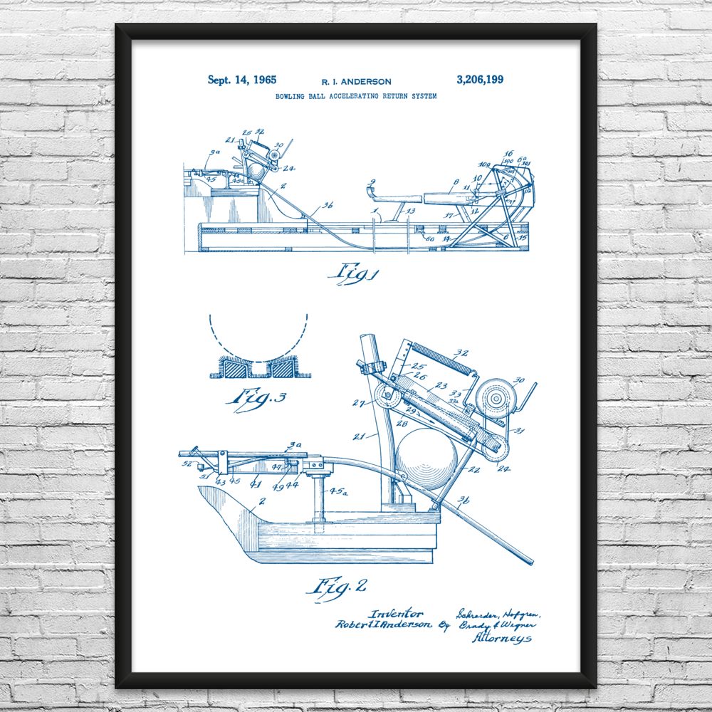 Bowling Ball Return Patent Framed Print Bowling Decor Sports Art Gift For Coach