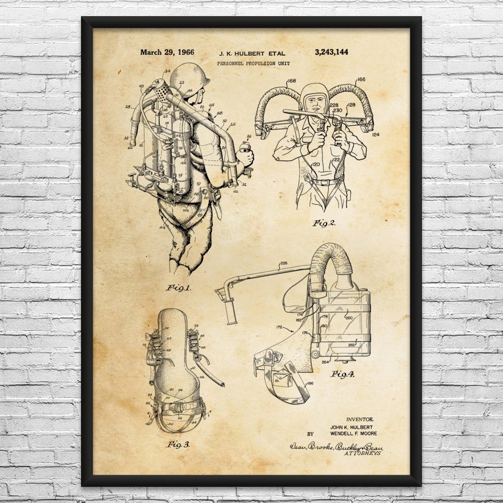 Jet Pack Patent Wall Art: Pilot Gift, Rocket Science, Jetpack Blueprint