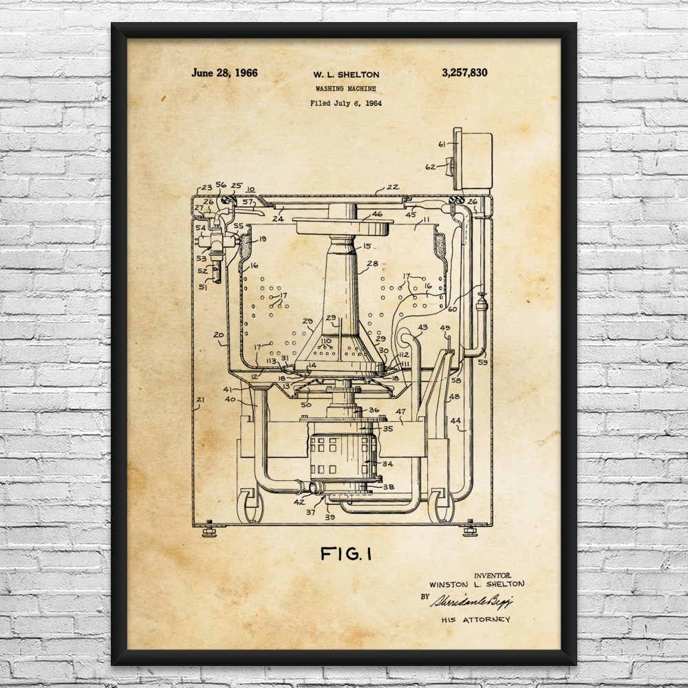 Washing Machine Patent Wall Art: Laundromat Wall Art, Laundry Room Decor