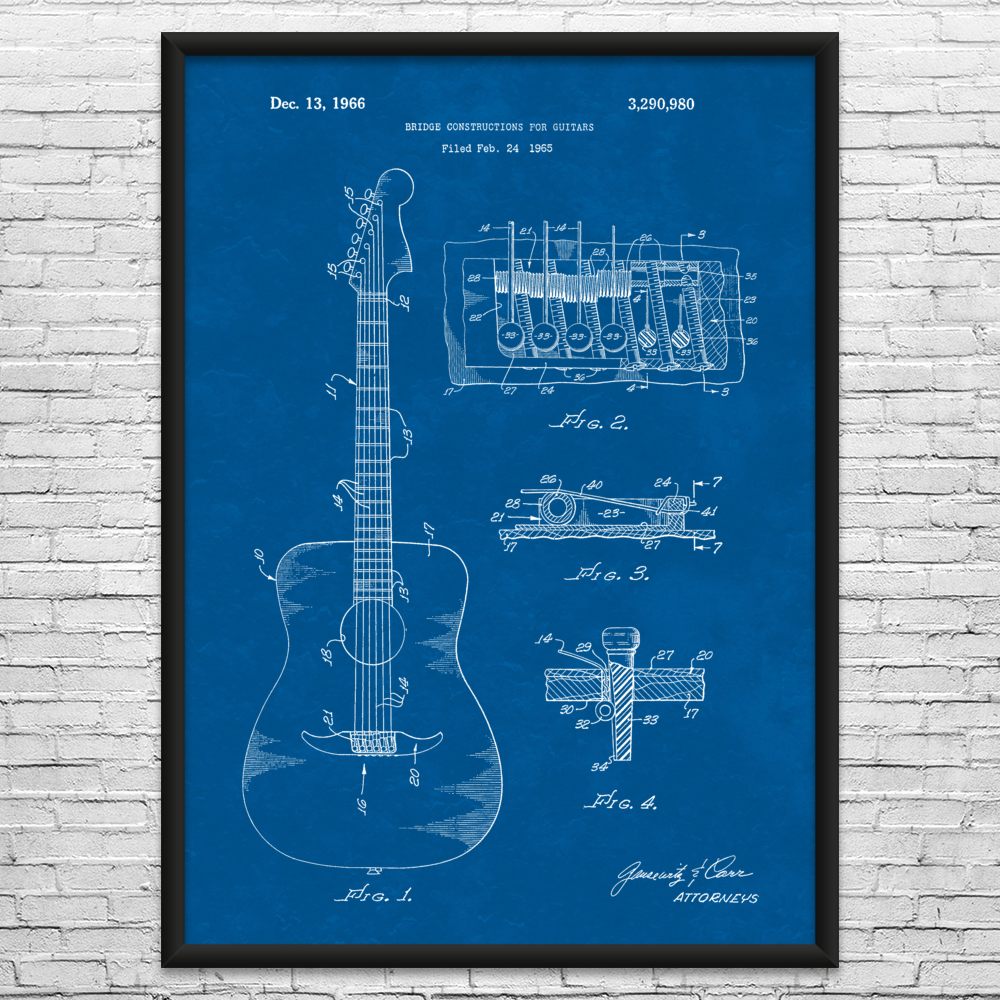 Acoustic Guitar Bridge Patent Wall Art: Gifts For Men, Guitar Art, Teacher Gifts
