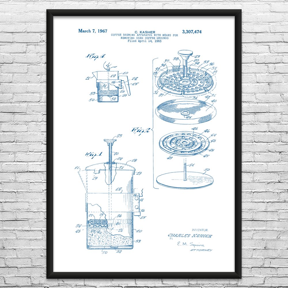 Framed French Press Wall Art Print Coffee Shop Art Barista Gift Kitchen Wall Art