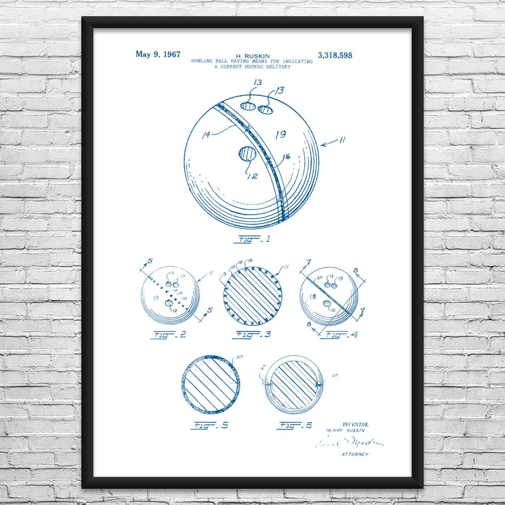 Bowling Ball Patent Framed Print Bowling Decor Garage Art Bowling Gifts Wall Art