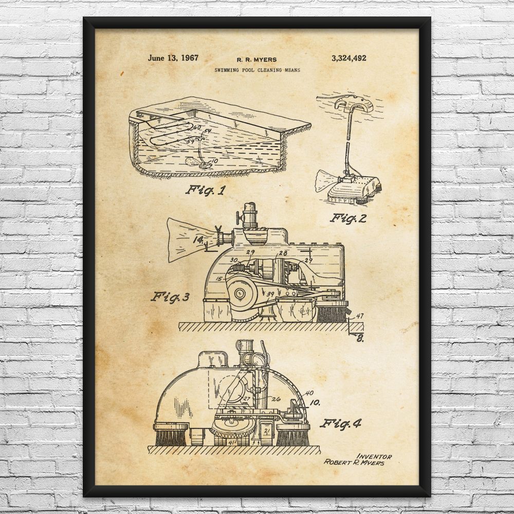 Pool Vacuum Patent Wall Art: Pool Cleaner Gift, Pool Store Art, Home Builder
